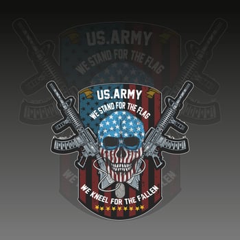 Patriotic Skull with American Flag and Rifles for US Army Tribute Design vector