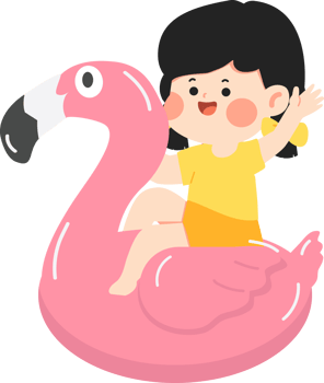 A girl riding on a pink flamingo png