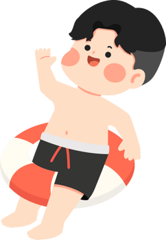 A cartoon boy sitting on a life ring png