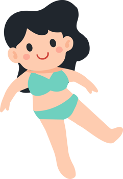 A cartoon girl in a bikini laying on her back png