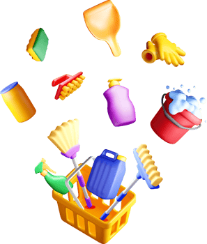 Colorful 3D Cleaning Tools and Supplies png