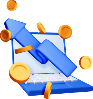 3D Laptop with Graph and Coins Rising Up png