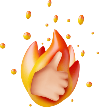 3D Fiery Thumb Up Symbol with Droplets png