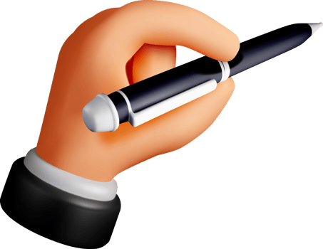 3D Hand Holding a Pen for Writing png
