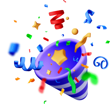 Colorful 3D Party Horn and Confetti Burst png