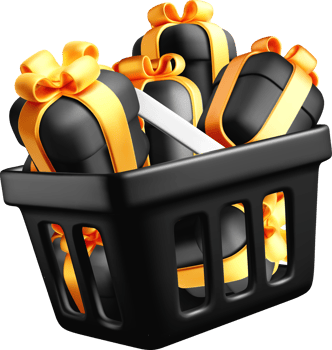 3D Gift Basket with Stylish Black and Yellow Presents png