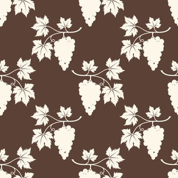 Grape vine pattern, creme vine silhouette on brown background. vector