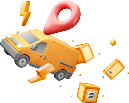 3D Delivery Van with Location Pin and Boxes png