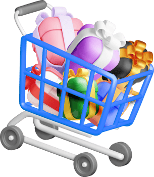 Colorful Gifts in a Shopping Cart Display png