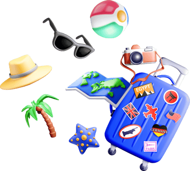 Colorful 3D Travel Accessories and Symbols png