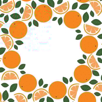 Square frame of ripe oranges and foliage vector