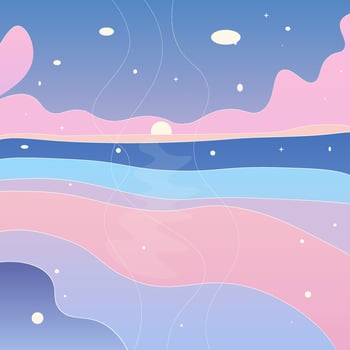Abstract Retro Trendy Celestial Background Pink Purple Blue Lines Sea Sunset Landscape Dots vector