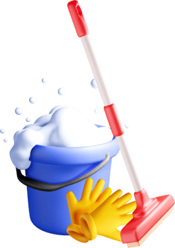 3D Cleaning Supplies with Bucket and Gloves png