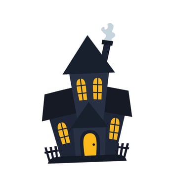 Spooky haunted house with dark walls and glowing windows. Halloween illustration perfect for eerie themes, horror design, or scary party invitations vector