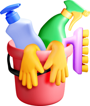 Colorful 3D Cleaning Supplies in a Bucket png