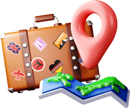 3D Travel Essentials Suitcase and Map Icons png