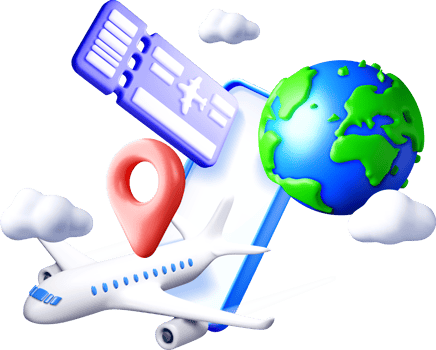 3D Travel Elements Plane, Globe, and Ticket png