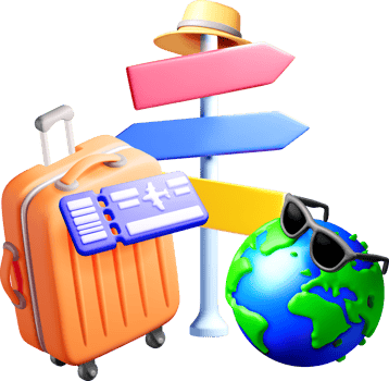 3D Travel Essentials with Luggage and Globe png