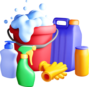 Colorful 3D Cleaning Supplies and Equipment png