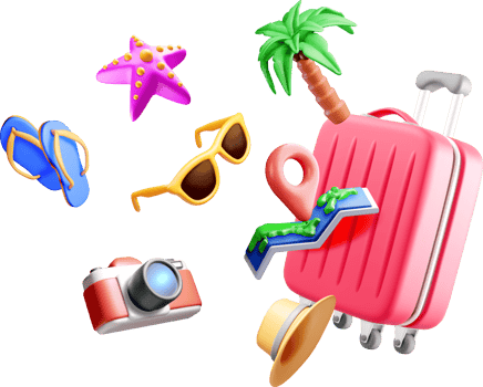 Colorful 3D Travel Icons for Vacation Fun png