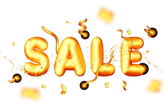 Vibrant 3D Sale Announcement with Celebratory Elements png