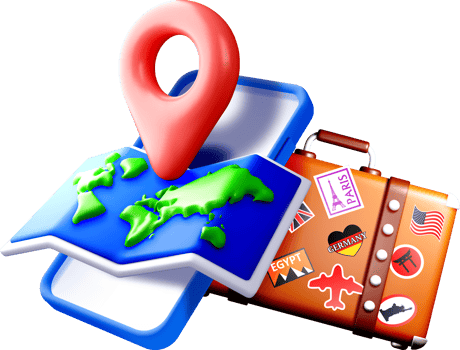 3D Travel Map and Luggage Design Concept png