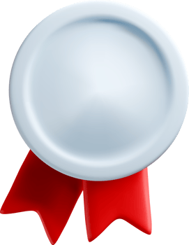 3D Metallic Seal with Red Ribbon Design png