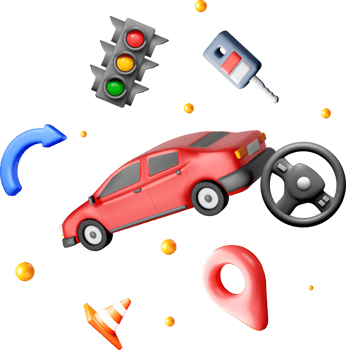 Colorful 3D Car with Traffic Symbols and Icons png