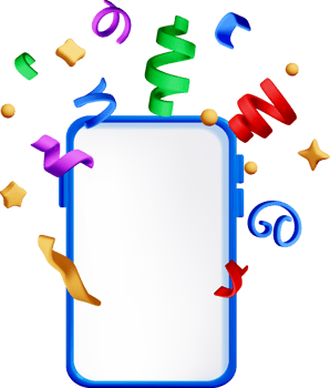 3D Smartphone Surrounded by Colorful Confetti png