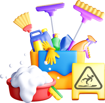 Colorful Cleaning Supplies in 3D Arrangement png
