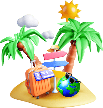 Colorful 3D Travel Scene with Tropical Elements png
