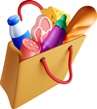 Colorful 3D Grocery Bag Filled with Items png