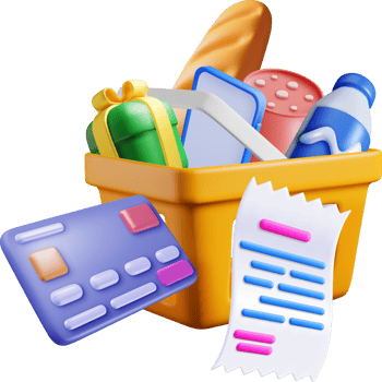 Colorful Grocery Basket with 3D Items png