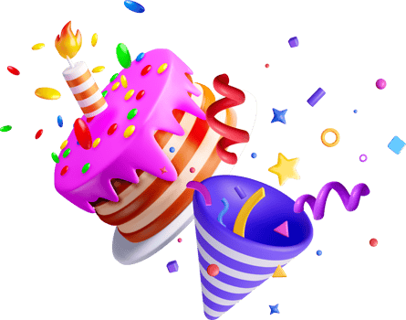 Colorful 3D Birthday Cake and Party Elements png