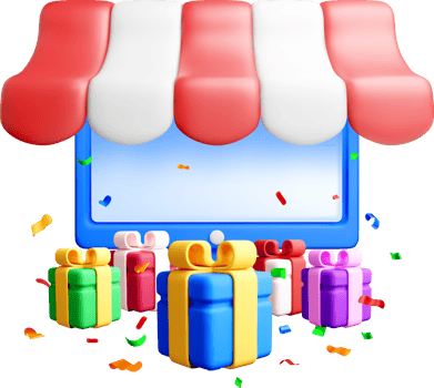 3D Online Store with Festive Gift Boxes png