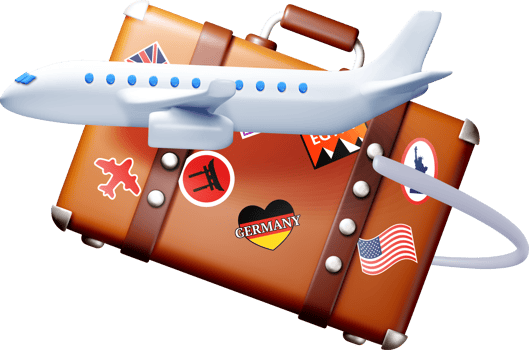3D Airplane Over a Travel Suitcase Graphic png
