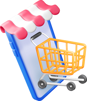 3D Online Shopping Concept with Cart and Phone png