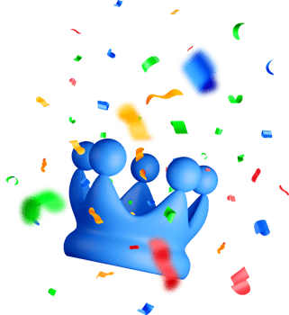 Colorful 3D Crown Surrounded by Confetti png