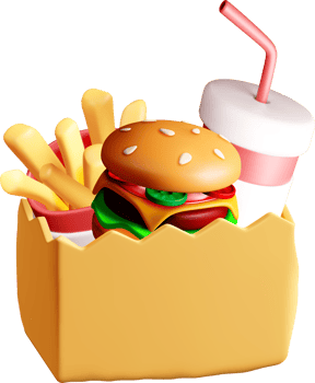 3D Fast Food Combo Burger, Fries, and Drink. png