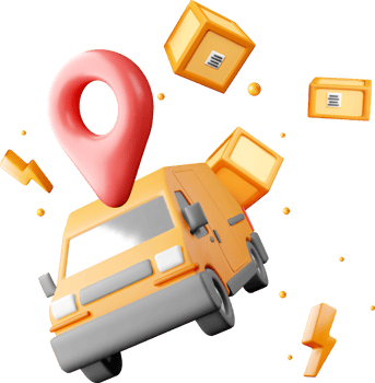 3D Delivery Van with Packages and Location Pin png