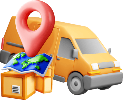 3D Delivery Van with Map and Location Pin png