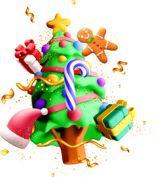 Colorful 3D Christmas Tree with Decorations. png
