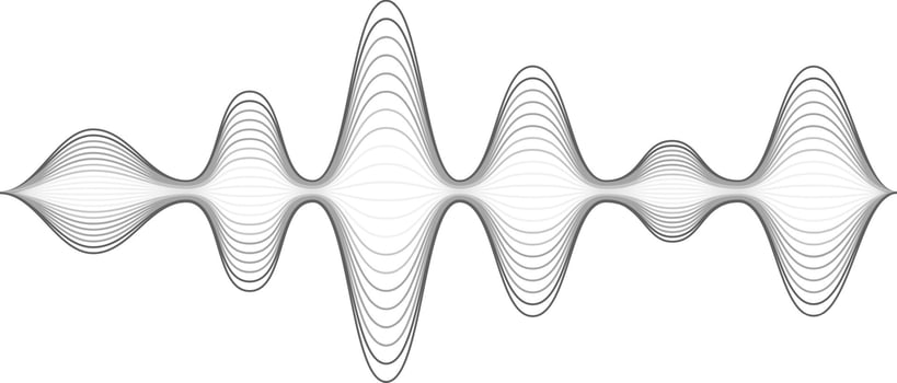 Overlapping gray curved lines creating a visual representation of sound waves oscillating with varying amplitude on a white background, symbolizing audio frequencies vector