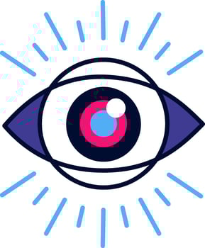 Colorful eye radiating vibrant light beams symbolizes vision, perception, and spiritual insight, offering a captivating visual representation of awareness and enlightenment vector