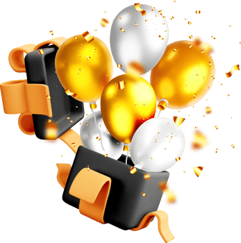 3D Gift Box with Festive Balloons and Confetti png