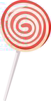 Red and white swirl lollipop candy resting on a white stick against a clean white background, evoking feelings of sweetness, delightful treats, and joyful childhood memories vector