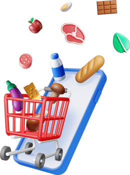 3D Shopping Cart with Food Items on Phone png