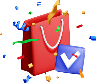 Colorful 3D Shopping Bag with Festive Confetti. png