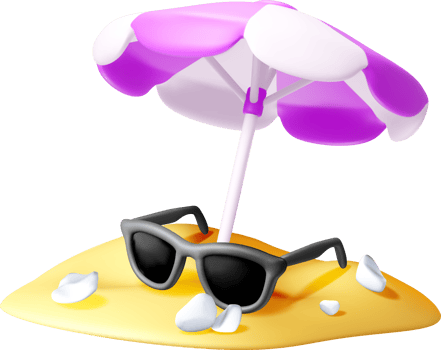 3D Beach Scene with Sunglasses and Umbrella png