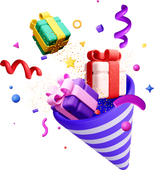 Vibrant 3D Party Cone with Colorful Gifts png